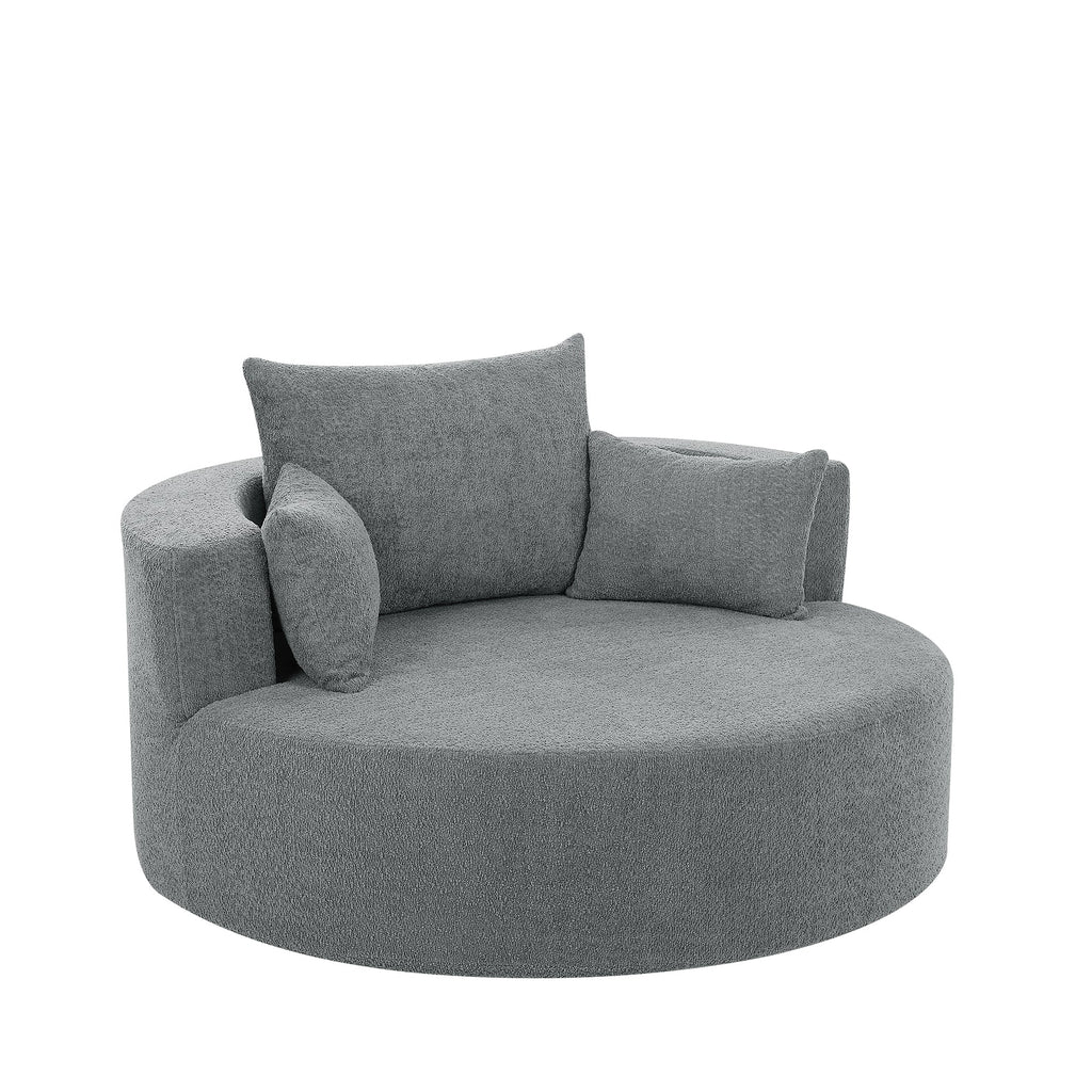 Swivel Barrel Chair - Grey Chenille with Removable Pillows