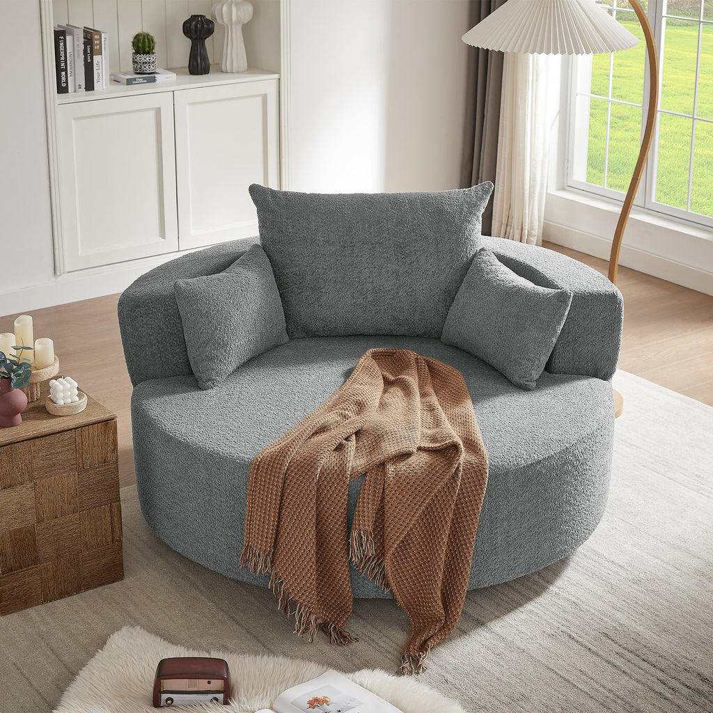 Swivel Barrel Chair - Grey Chenille with Removable Pillows