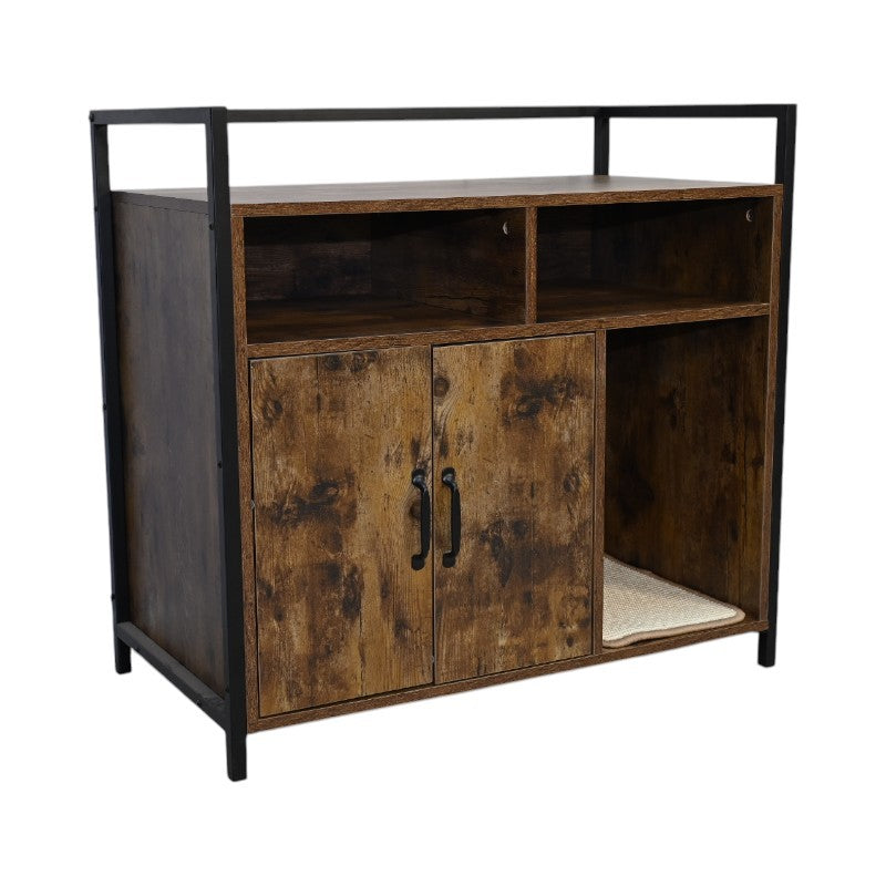 Rustic Cat Litter Box Enclosure with Scratching Mat