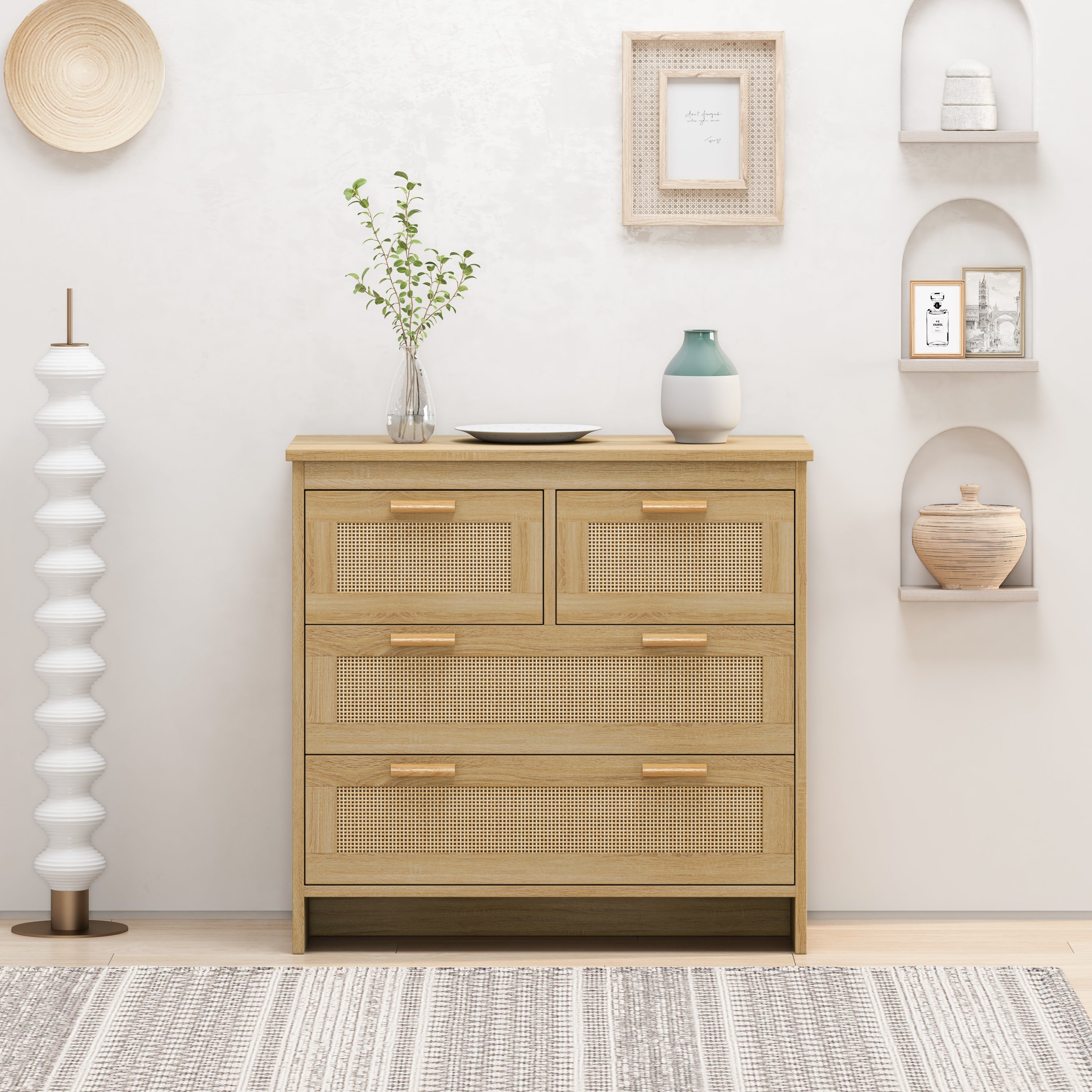 4-Drawer Rattan Storage Cabinet