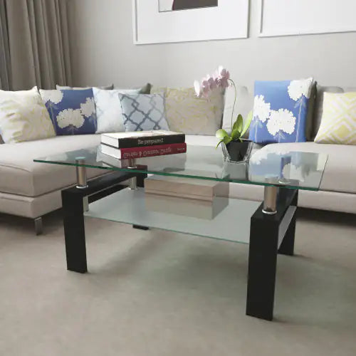 Rectangle Glass Coffee Table - Modern Black Frame