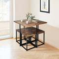 5-Piece Walnut Dining Set with Metal Frame & 4 Stools