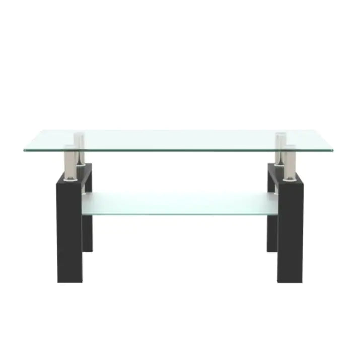 Rectangle Glass Coffee Table - Modern Black Frame