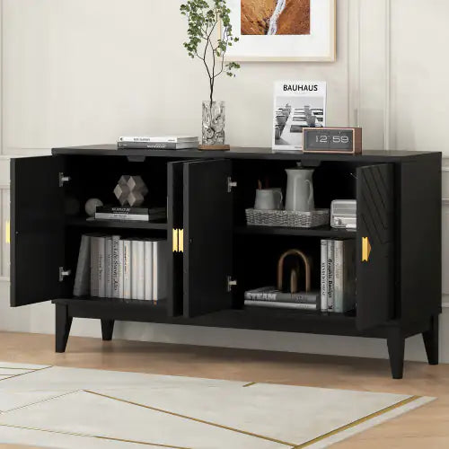 4-Door Sideboard Cabinet with Gold Hardware - Black