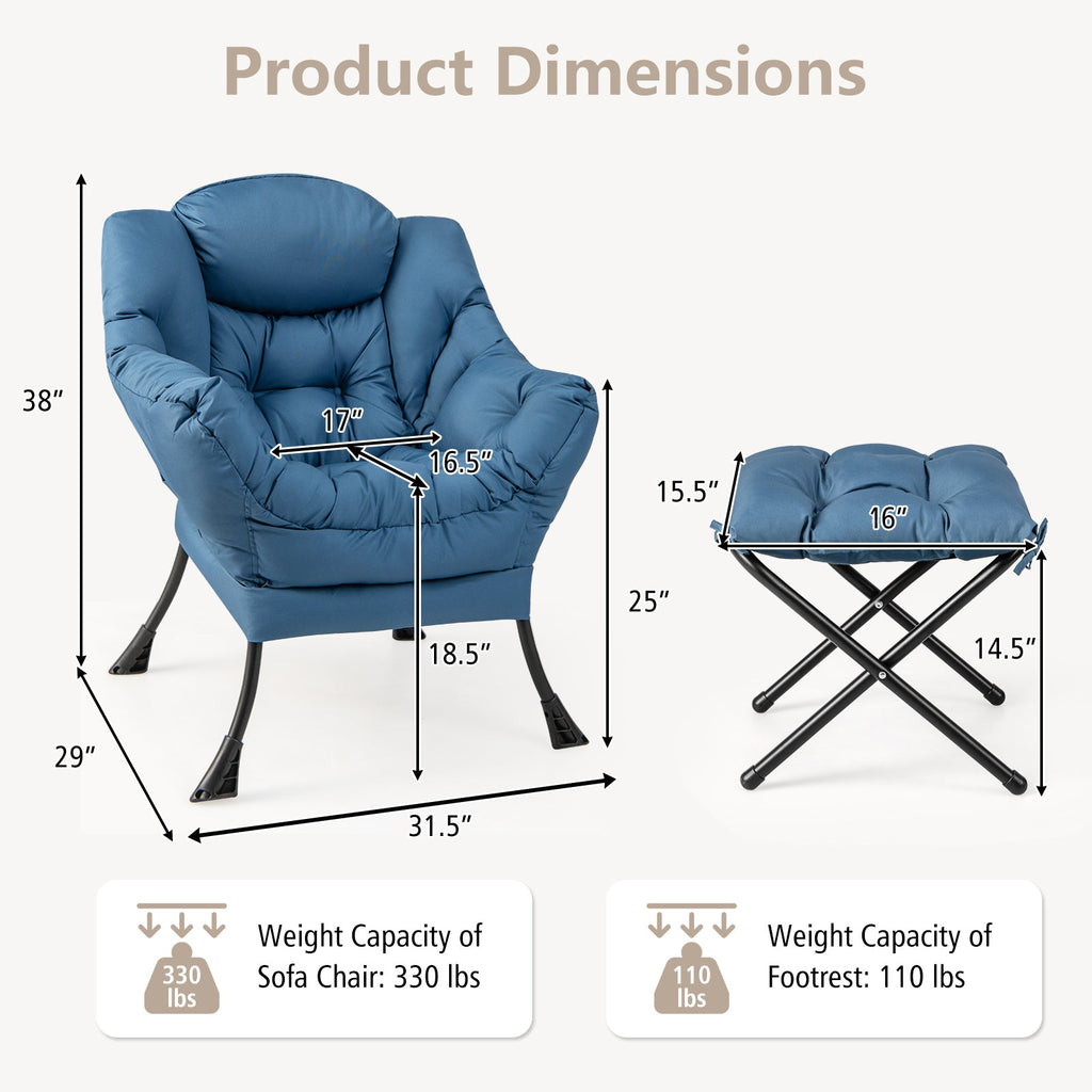 Accent Sofa Chair with Folding Footrest - Navy Blue