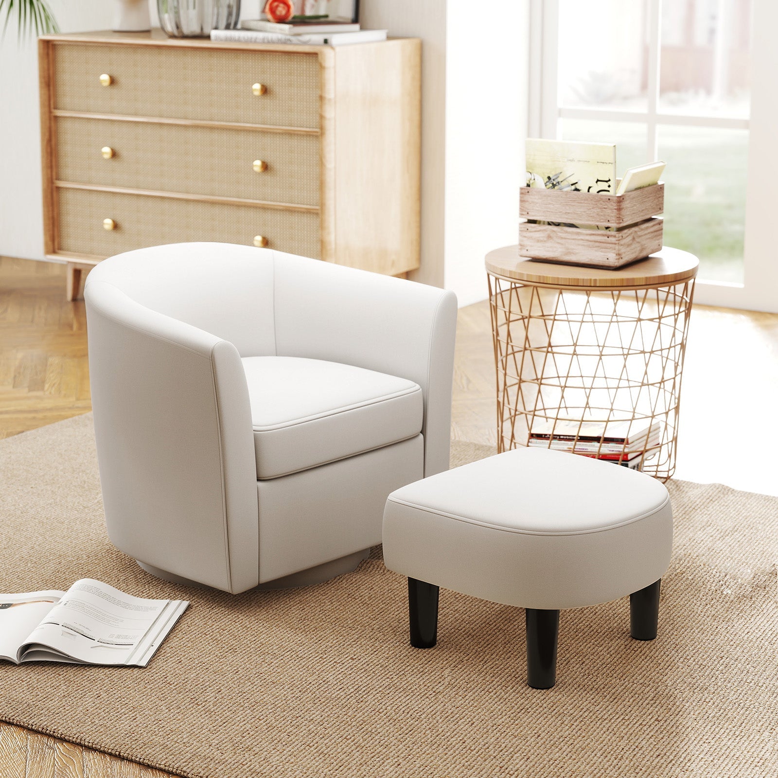 Club Swivel Accent Chair with Ottoman - Beige