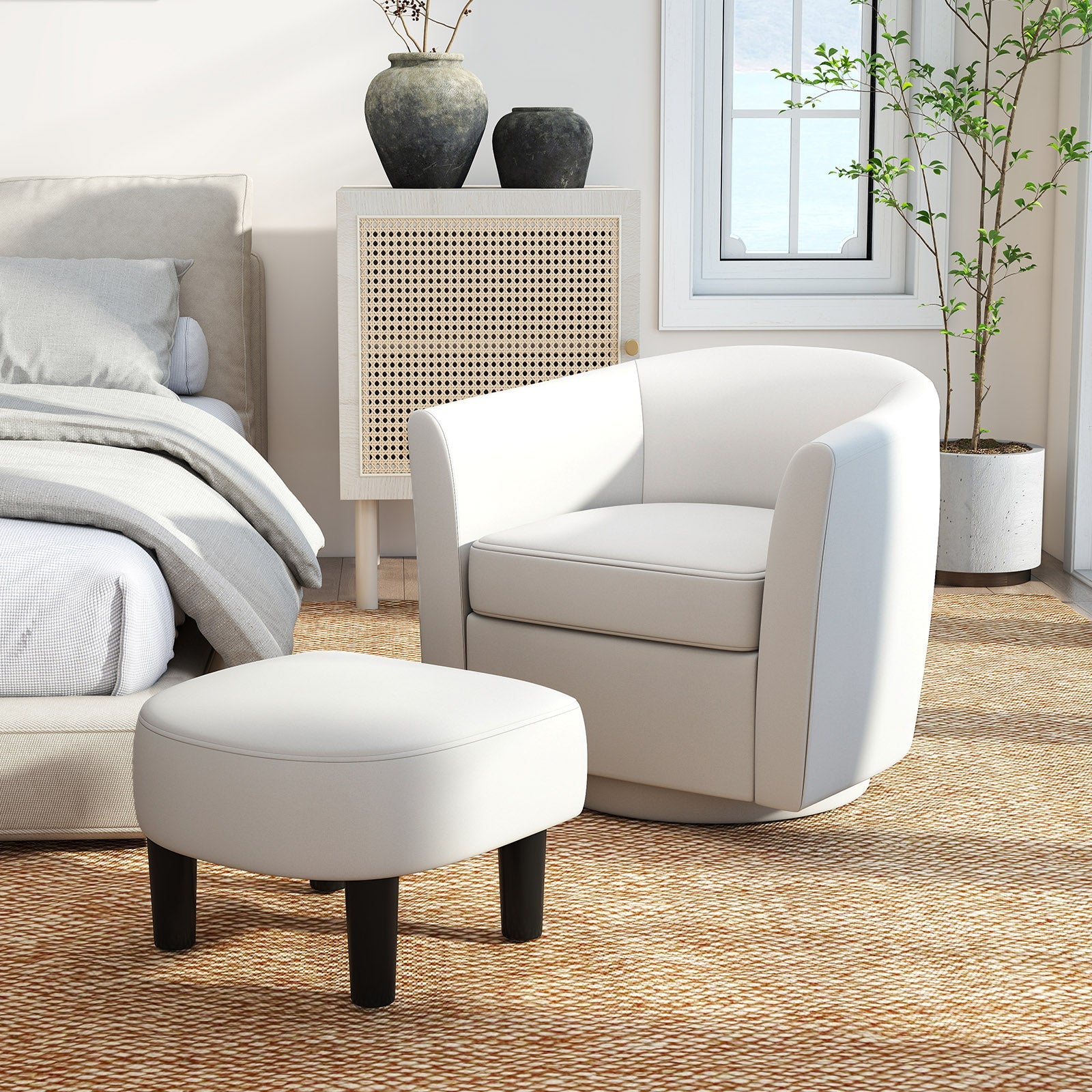 Club Swivel Accent Chair with Ottoman - Beige