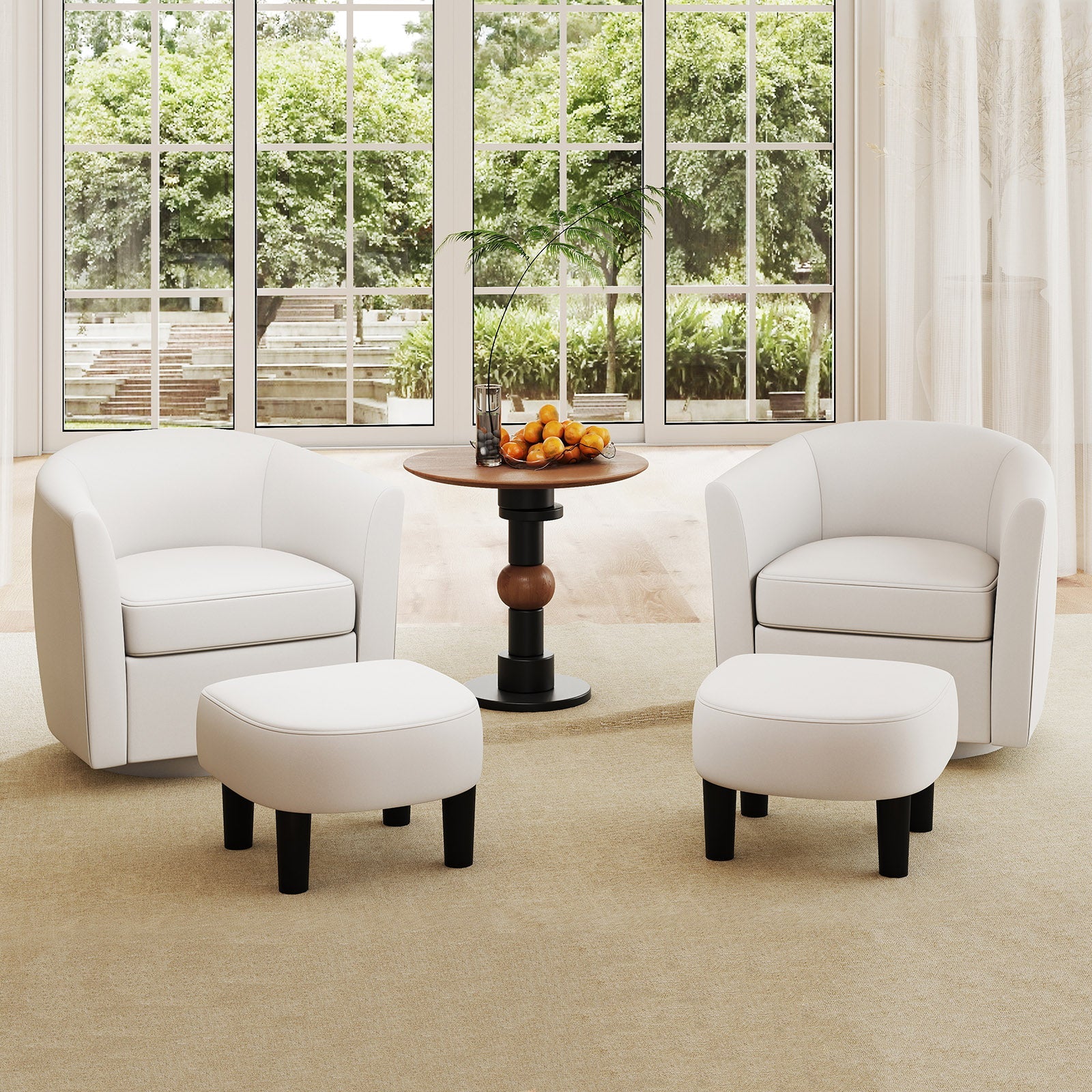 Club Swivel Accent Chair with Ottoman - Beige