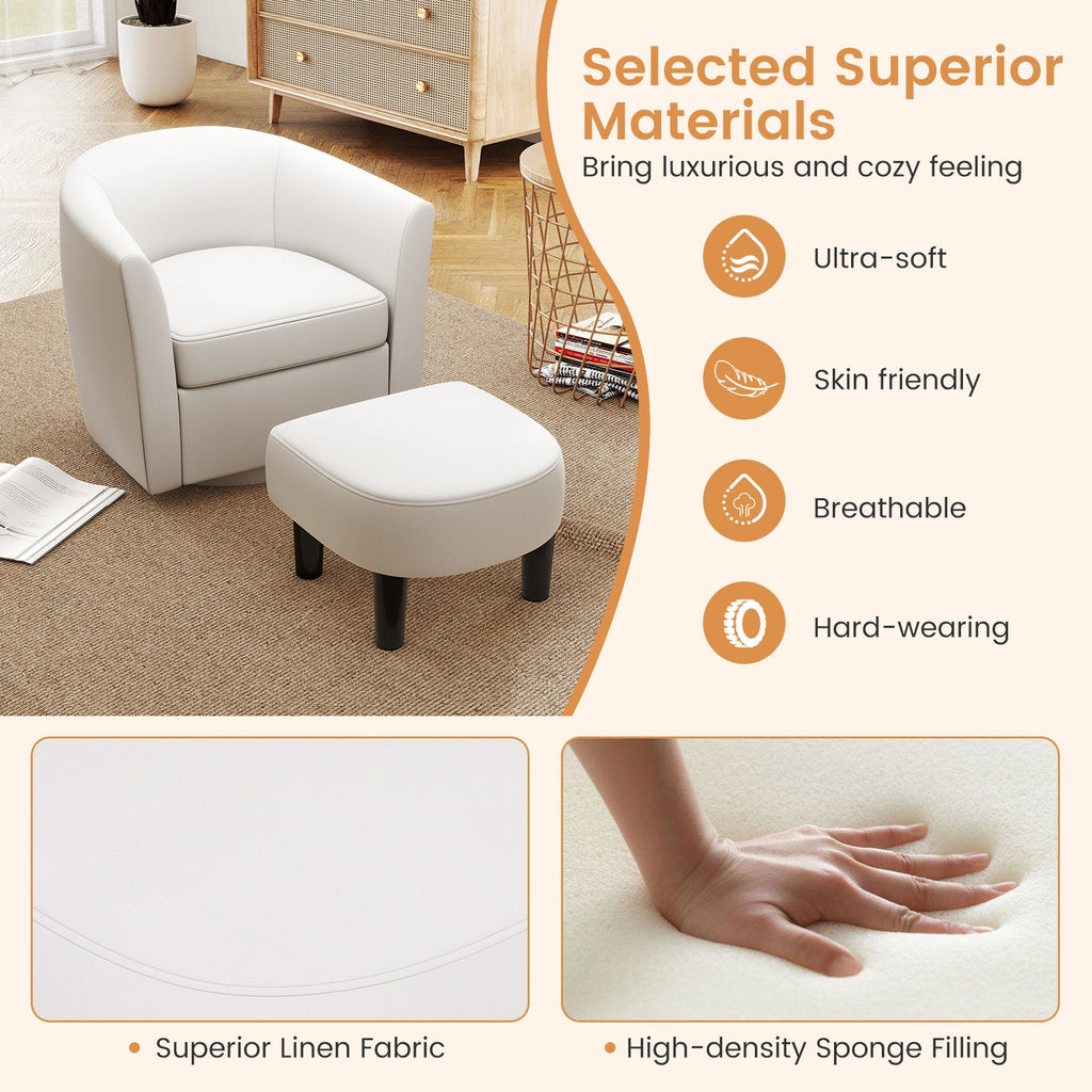 Club Swivel Accent Chair with Ottoman - Beige