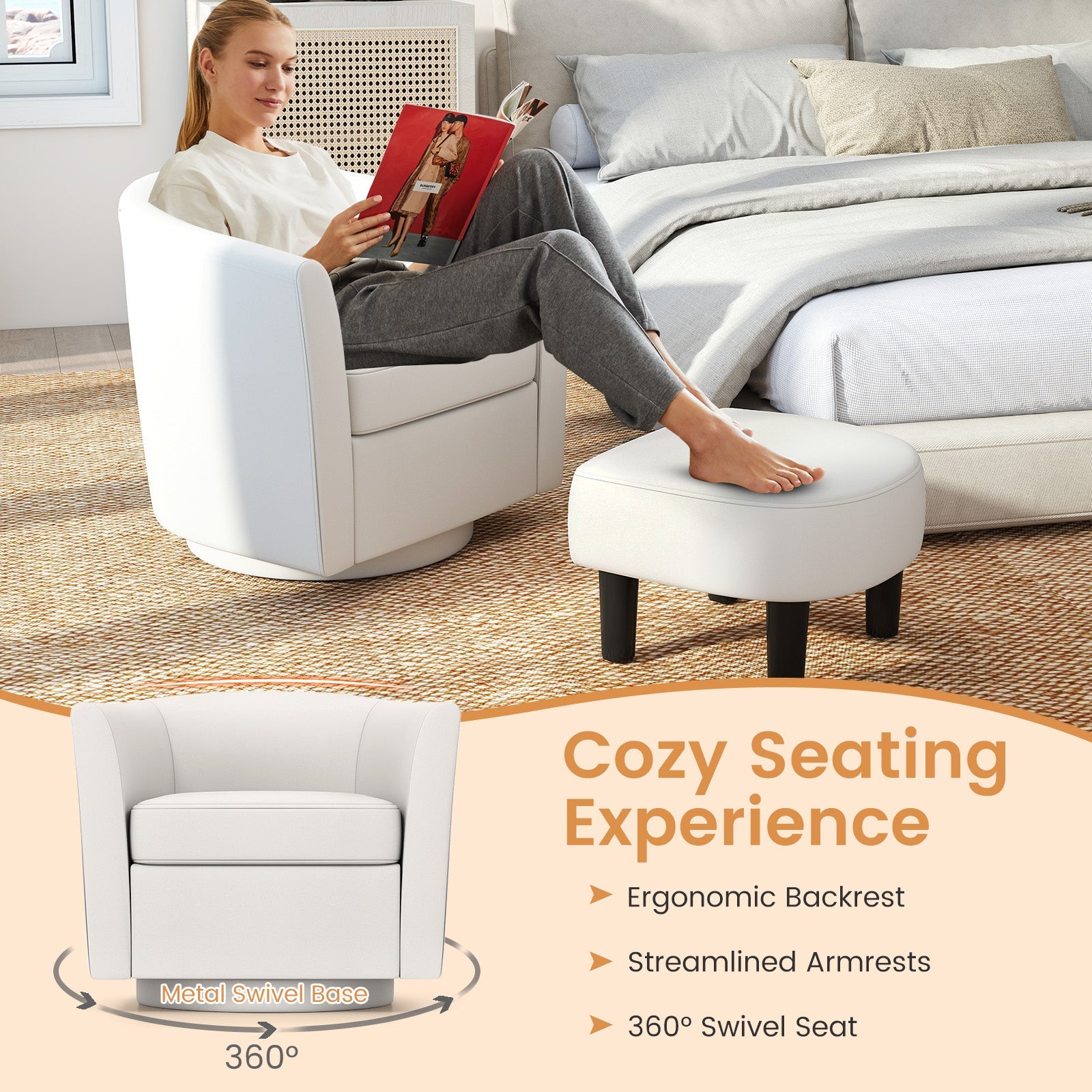 Club Swivel Accent Chair with Ottoman - Beige