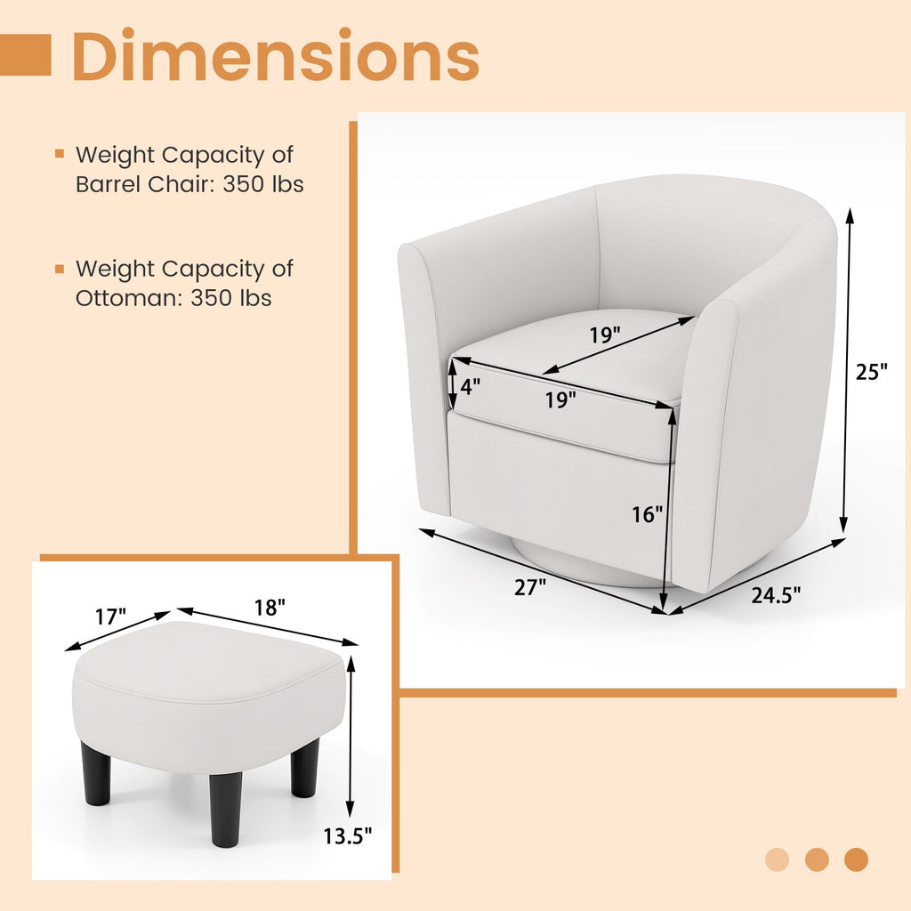 Club Swivel Accent Chair with Ottoman - Beige