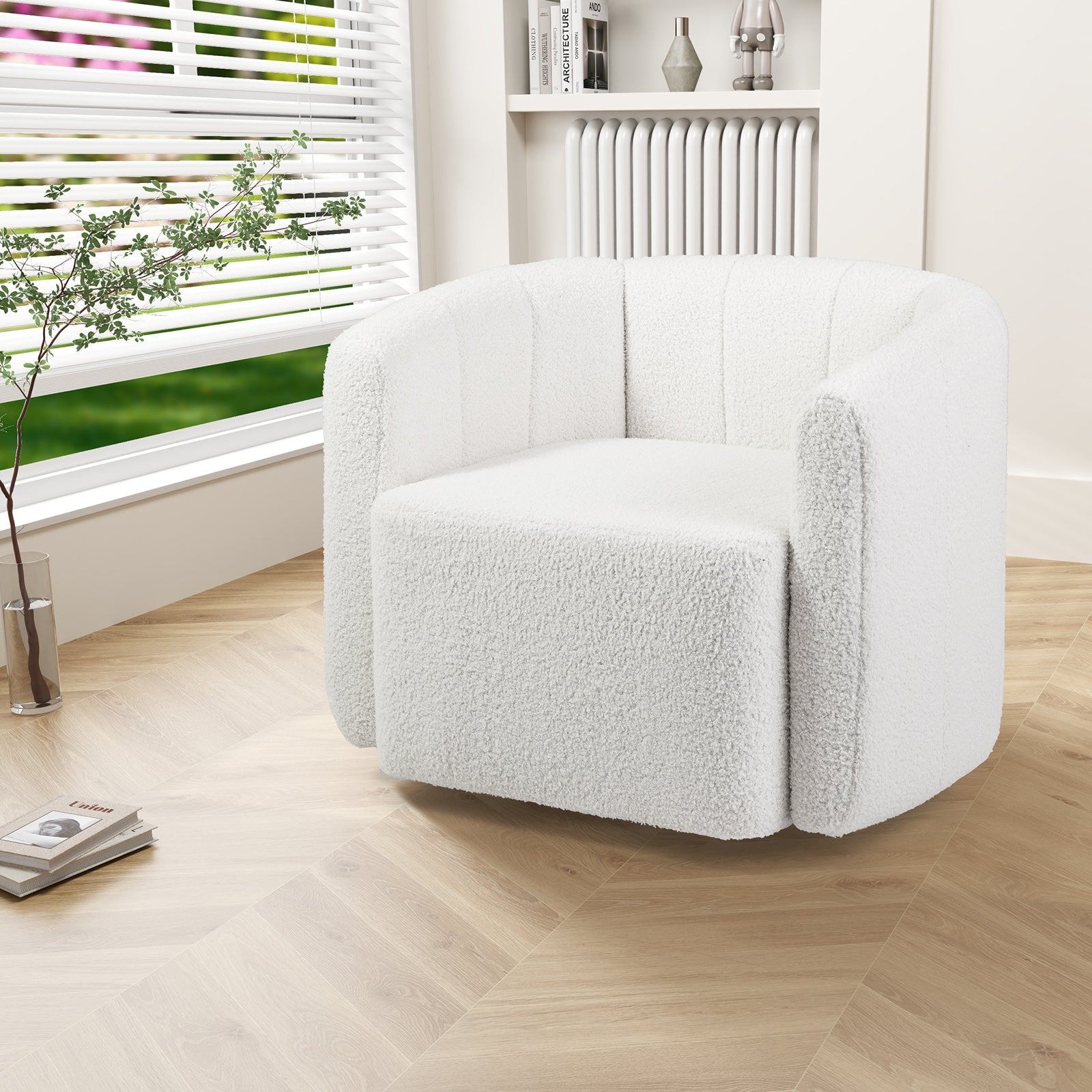 Upholstered Sherpa Accent Chair - White with Curved Backrest
