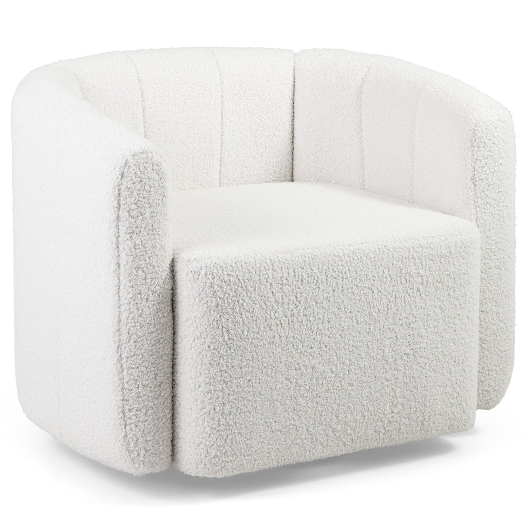 Upholstered Sherpa Accent Chair - White with Curved Backrest