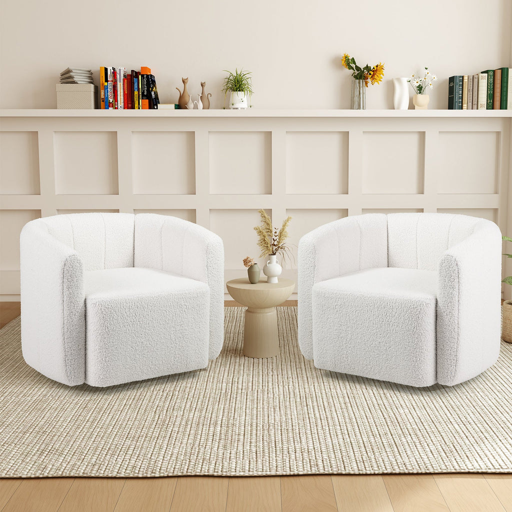 Upholstered Sherpa Accent Chair - White with Curved Backrest