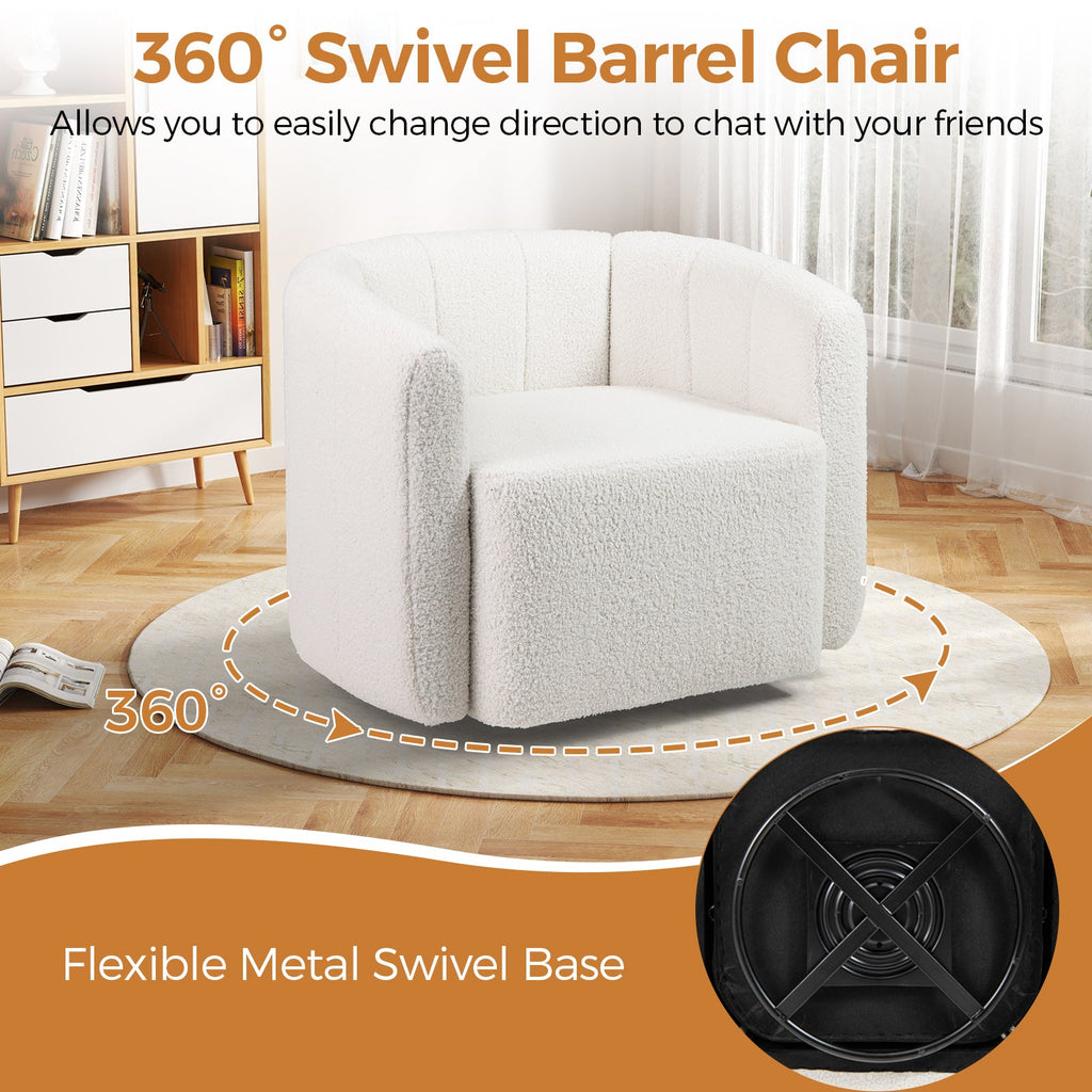 Upholstered Sherpa Accent Chair - White with Curved Backrest