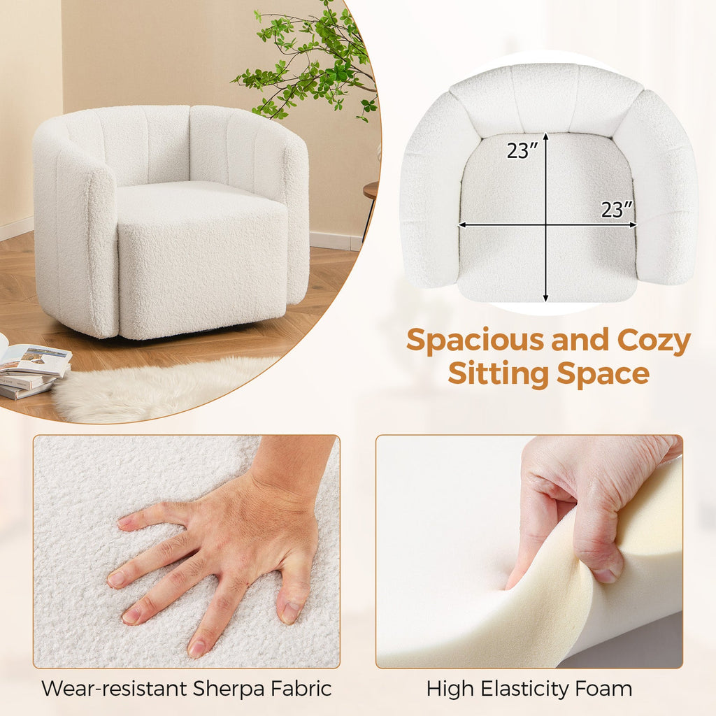 Upholstered Sherpa Accent Chair - White with Curved Backrest