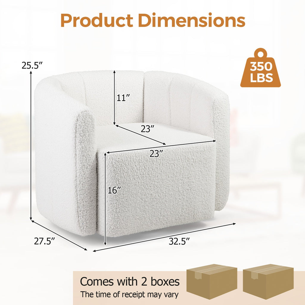 Upholstered Sherpa Accent Chair - White with Curved Backrest