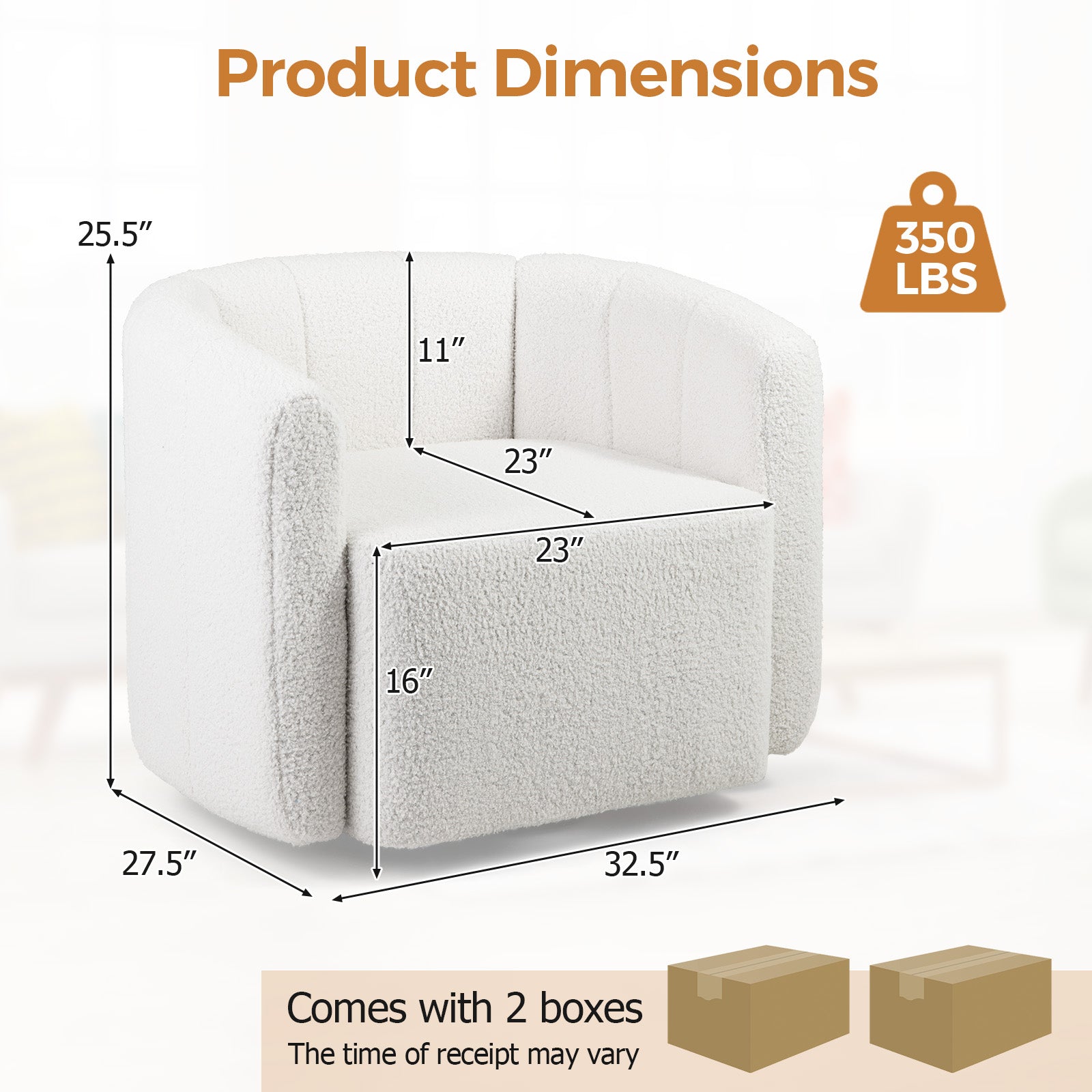Upholstered Sherpa Accent Chair - White with Curved Backrest