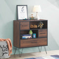 3-Tier Wood Storage Cabinet with Drawers and Metal Legs