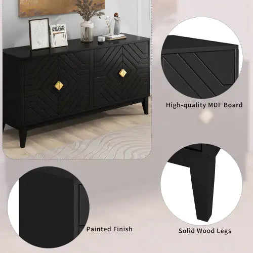 4-Door Sideboard Cabinet with Gold Hardware - Black