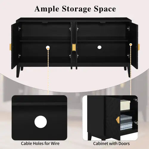 4-Door Sideboard Cabinet with Gold Hardware - Black