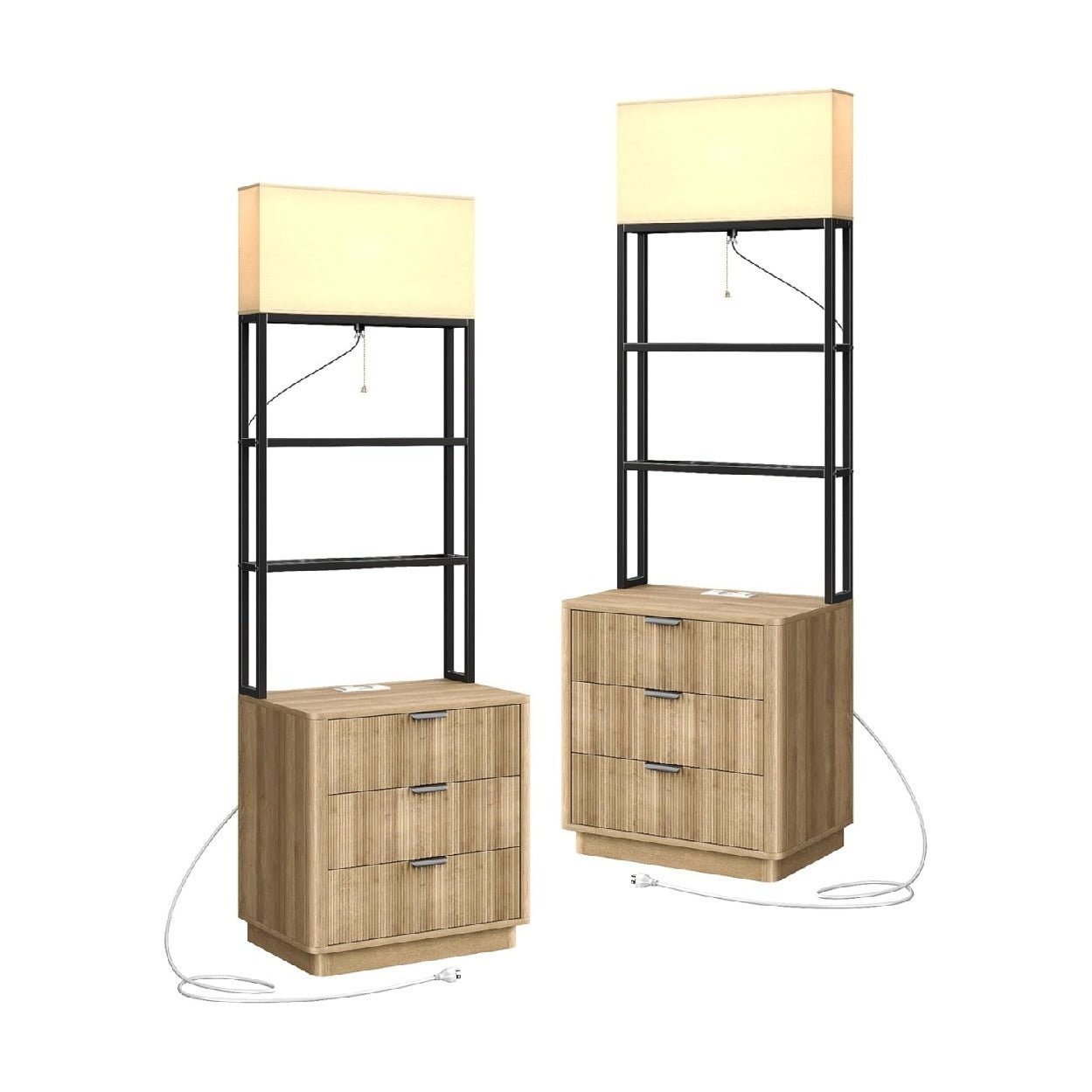 Vektaya US-NS002 Nightstand Set of 2 with Charging Station, 3 Drawers