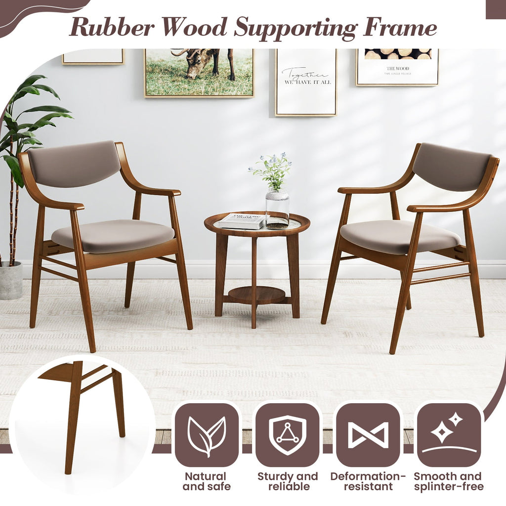 Wooden Dining Chairs Set of 2 with Padded Seats - Walnut