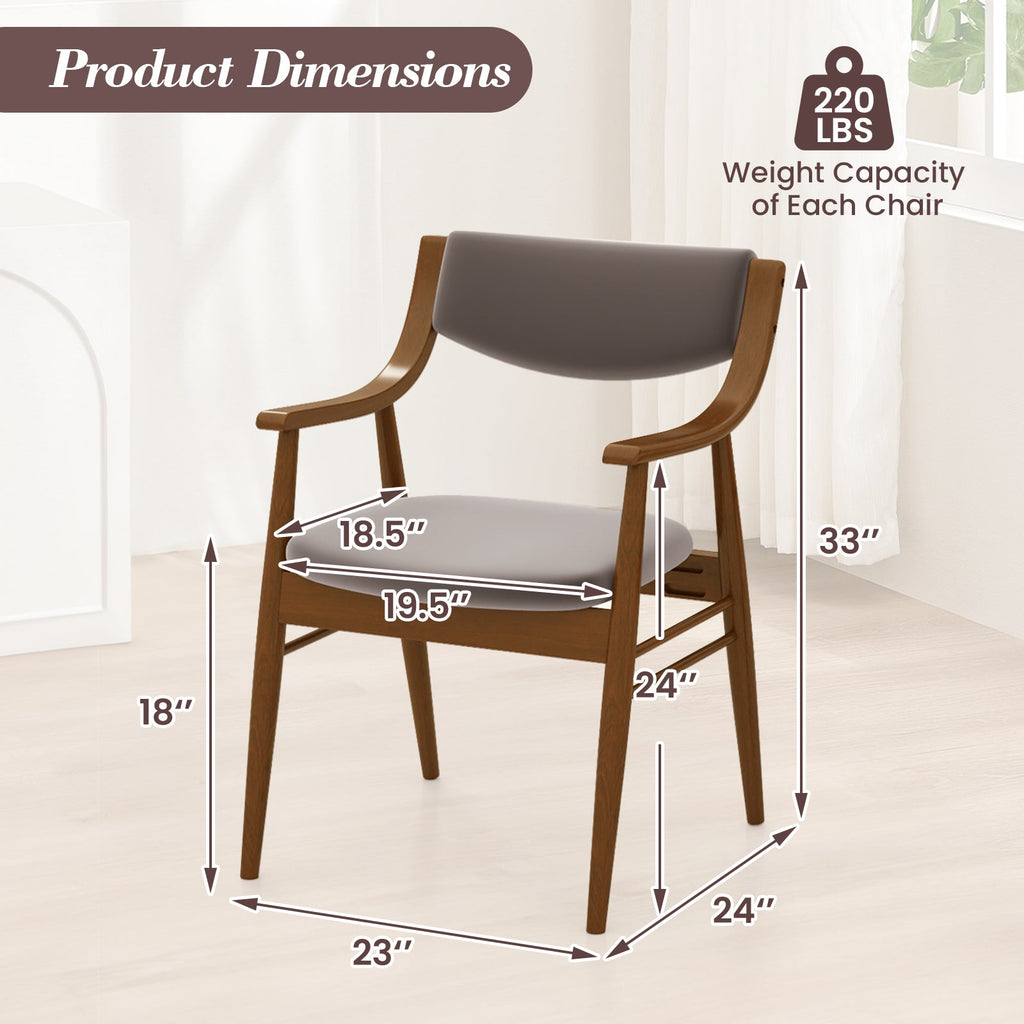 Wooden Dining Chairs Set of 2 with Padded Seats - Walnut
