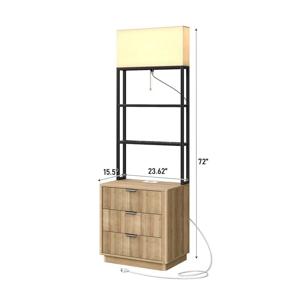 Vektaya US-NS002 Nightstand Set of 2 with Charging Station, 3 Drawers