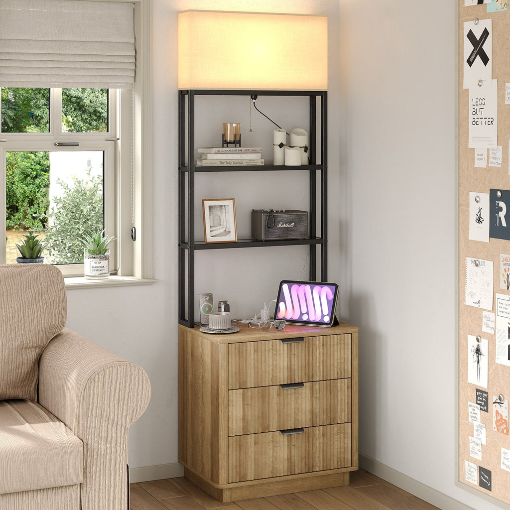 Vektaya US-NS002 Nightstand Set of 2 with Charging Station, 3 Drawers