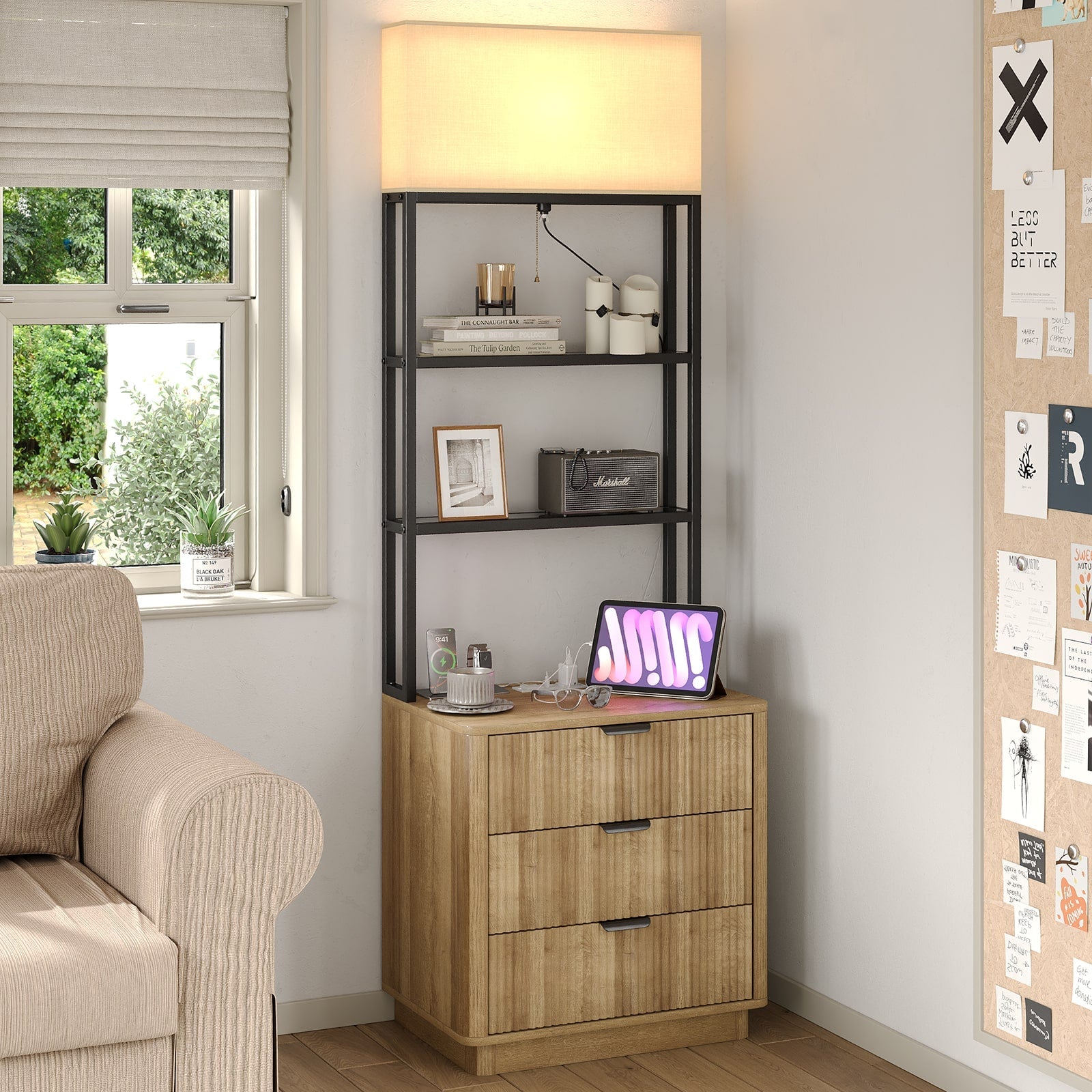 Vektaya US-NS002 Nightstand Set of 2 with Charging Station, 3 Drawers