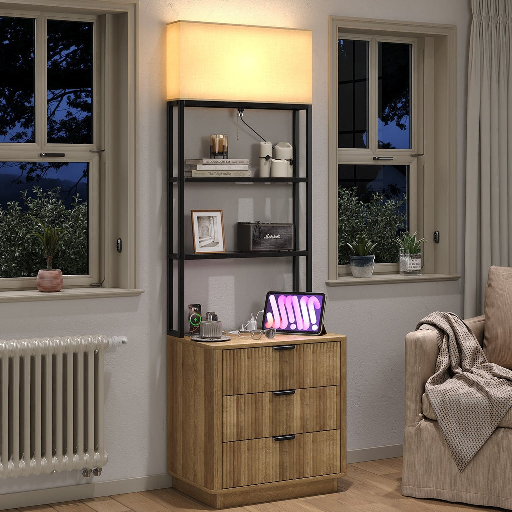 Vektaya US-NS002 Nightstand Set of 2 with Charging Station, 3 Drawers