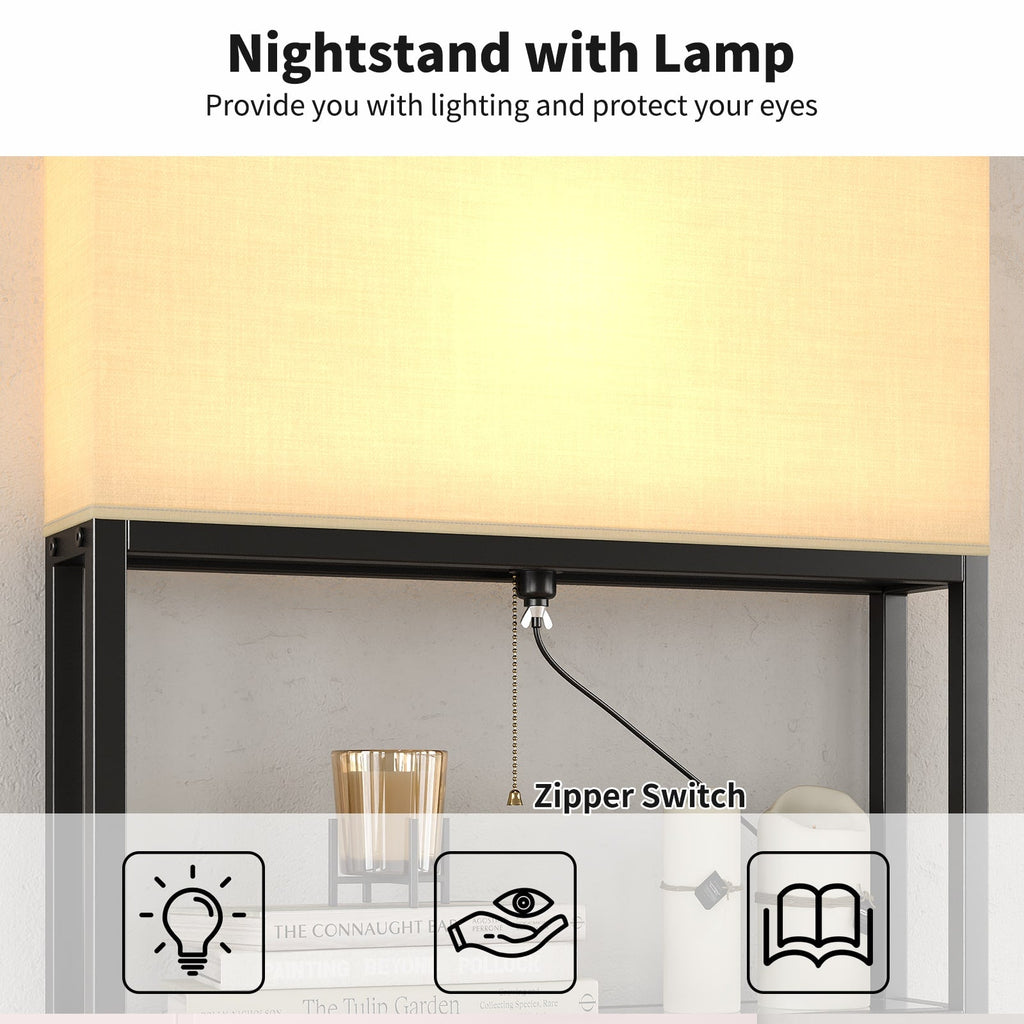 Vektaya US-NS002 Nightstand Set of 2 with Charging Station, 3 Drawers