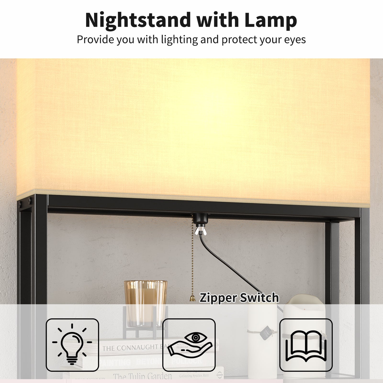 Vektaya US-NS002 Nightstand Set of 2 with Charging Station, 3 Drawers